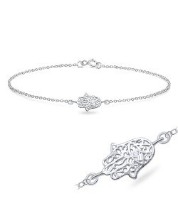 Hamsa Hand with Rhinestone Silver Bracelet BR-23